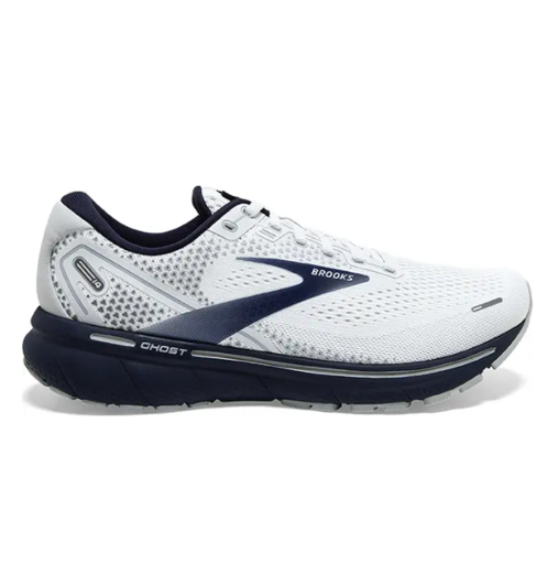 Men's Brooks Ghost 14, White/Grey/Navy, 12 D Medium