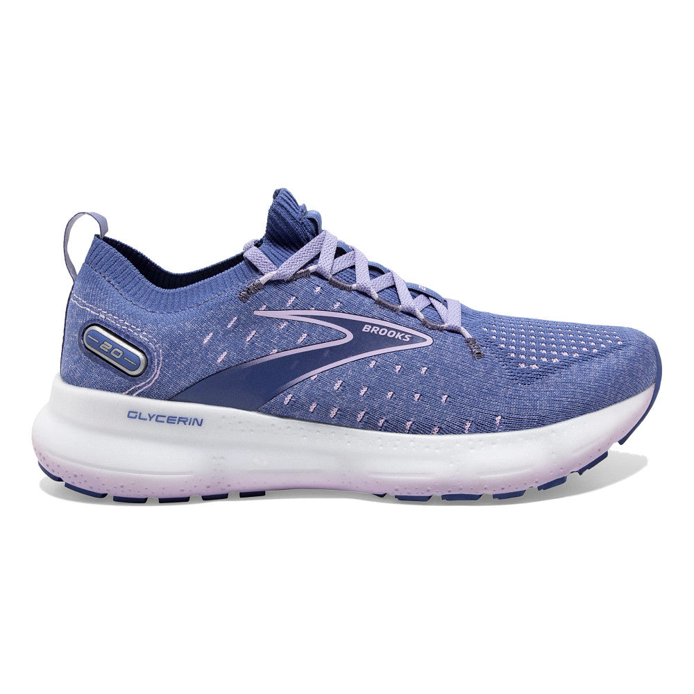 Women's Brooks Glycerin StealthFit 20, Blue/Pastel Lilac/White, 7.5 B Medium