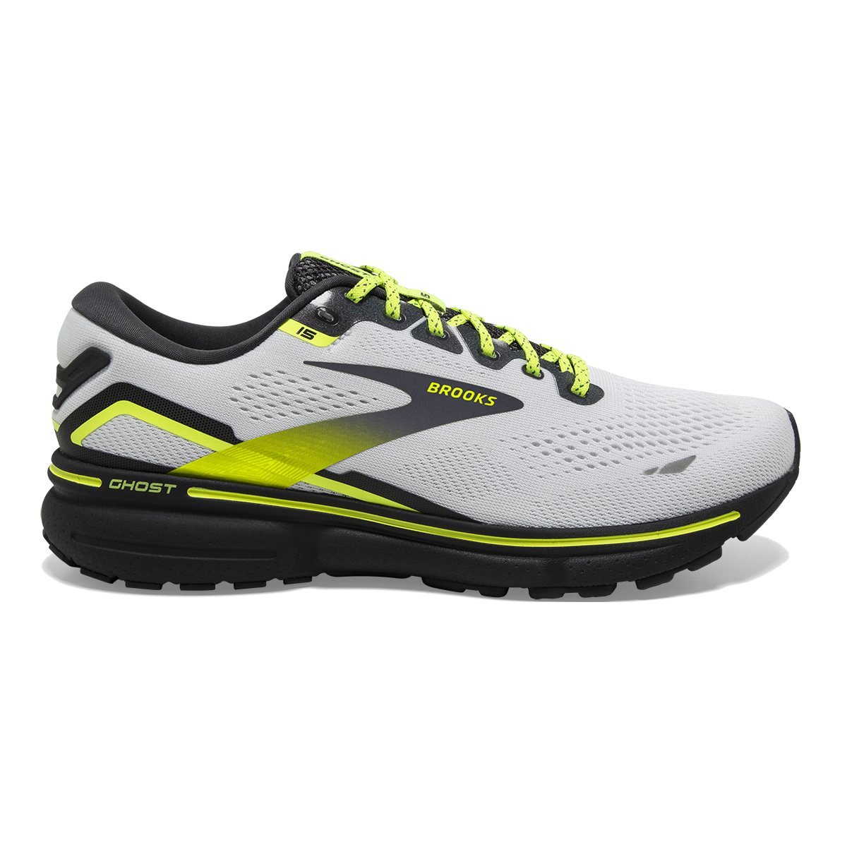 Women's Brooks Ghost 15, White/Ebony/Nightlife, 11 B Medium