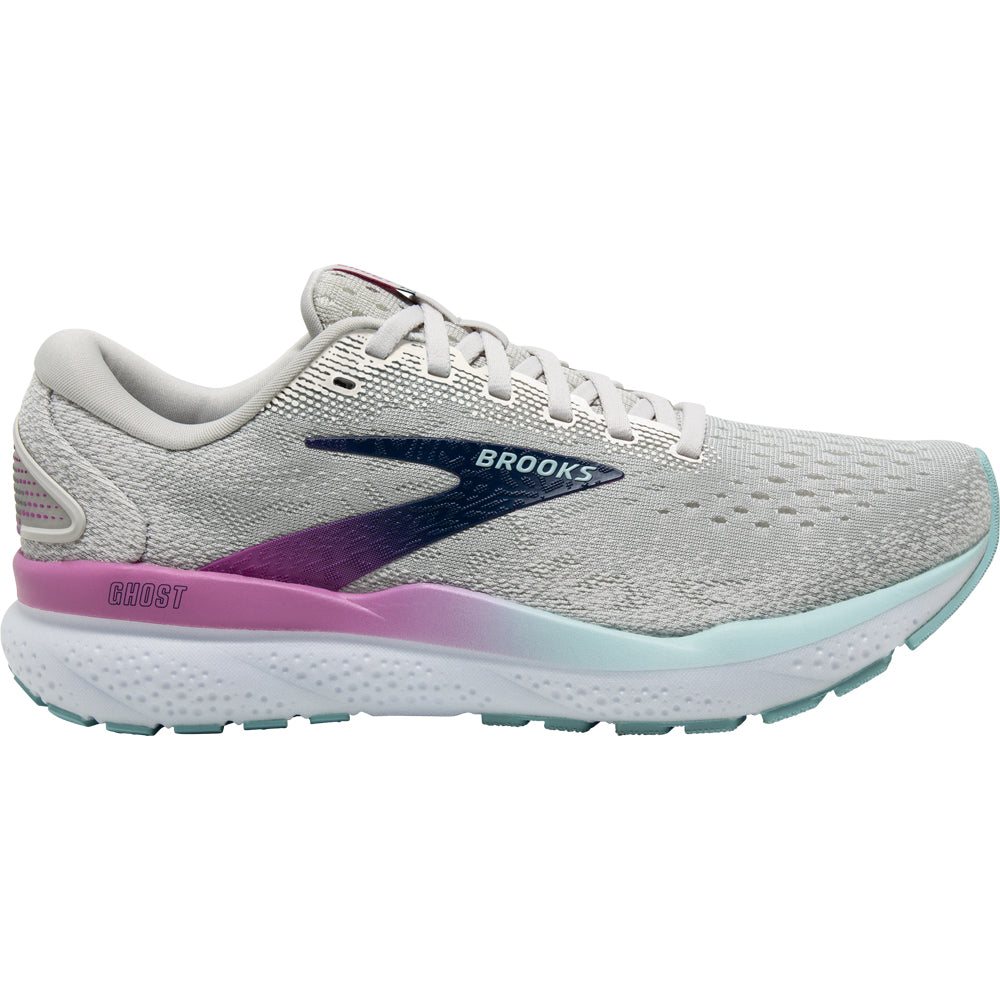 Women's Brooks Ghost 16, White/Grey/Estate Blue, 6.5 D Wide